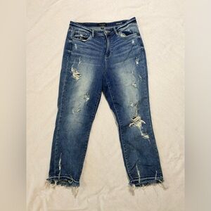 Judy Blue Distressed Ankle Jeans in Blue